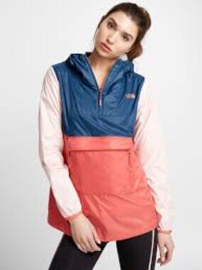 The North Face Women’s Fanorak Windbreaker - Navy, Coral, Pale Pink. Size sm.